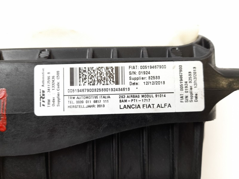 Recambio de airbag delantero derecho para fiat doblo ii cargo (263) furgón base referencia OEM IAM 00519467900  34117596B