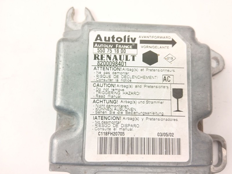 Recambio de centralita airbag para renault kangoo (kc0/1_) d 55 1.9 (kc0d) referencia OEM IAM 8200098401  