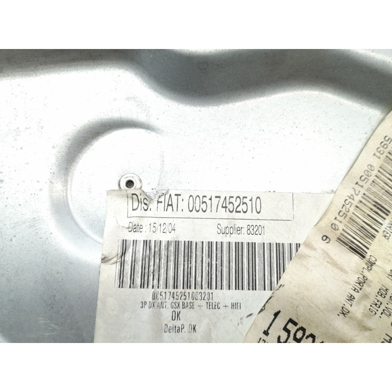 Recambio de elevalunas delantero derecho para fiat stilo (192) 1.9 jtd 140 dynamic multijet referencia OEM IAM 00517452510  