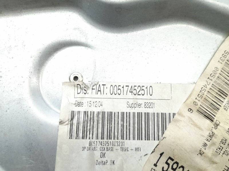 Recambio de elevalunas delantero derecho para fiat stilo (192) 1.9 jtd 140 dynamic multijet referencia OEM IAM 00517452510  