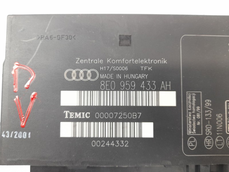 Recambio de modulo confort para audi audi a4 b6 (8e2) 2.5 tdi referencia OEM IAM 8E0959433AH  