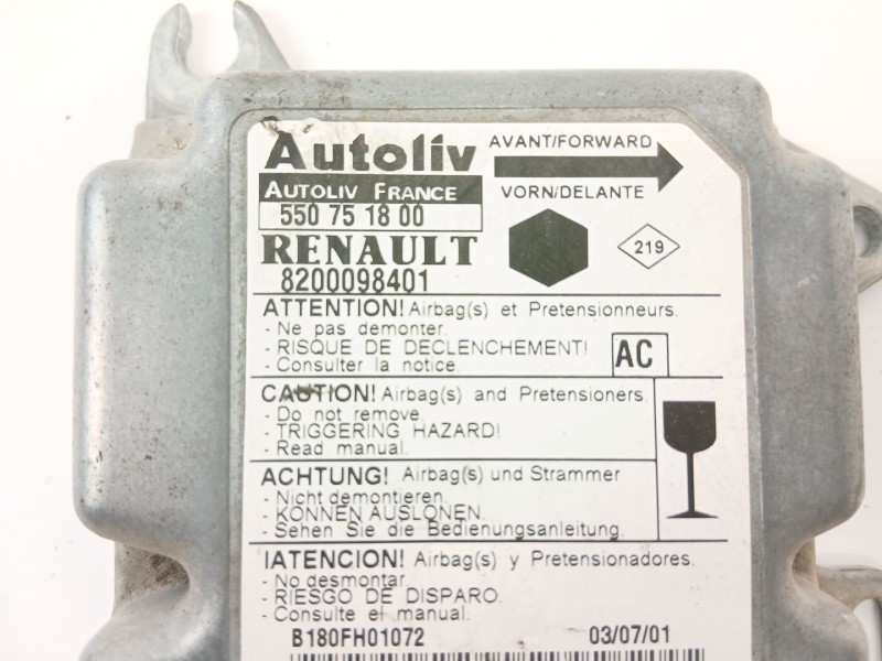 Recambio de centralita airbag para renault kangoo (kc0/1_) d 55 1.9 (kc0d) referencia OEM IAM 8200098401  