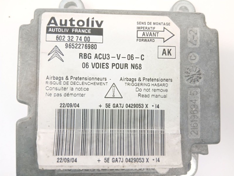 Recambio de centralita airbag para citroën xsara picasso (n68) 2.0 hdi referencia OEM IAM 9652276980  