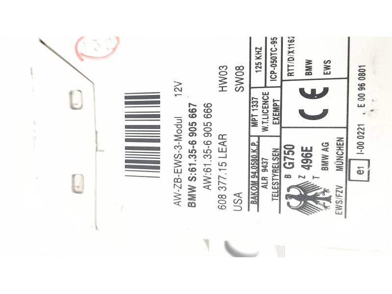 Recambio de centralita inmovilizador para bmw serie 3 touring (e46) 320d referencia OEM IAM 61356905667  