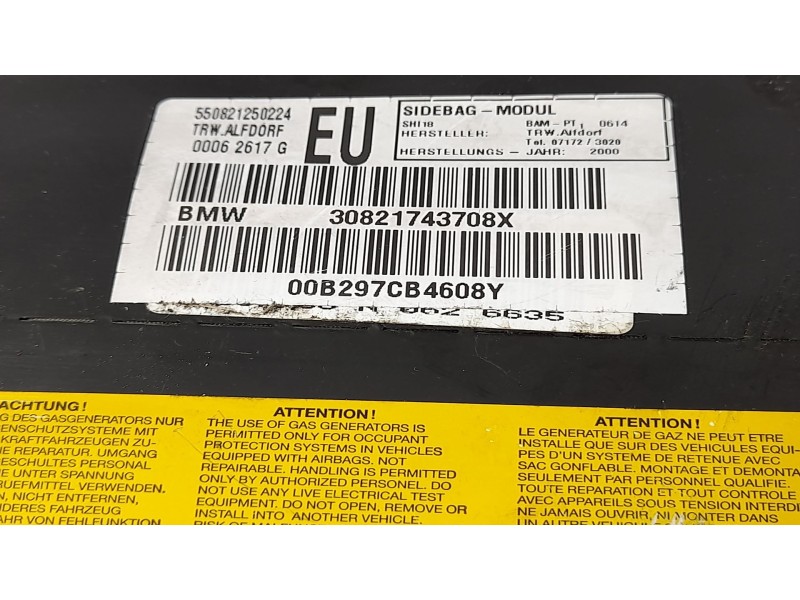 Recambio de airbag lateral izquierdo para bmw serie 3 berlina (e46) 320d referencia OEM IAM 30821743708X  