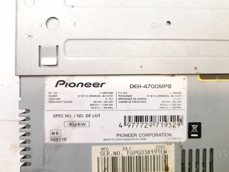 Recambio de sistema audio / radio cd para volkswagen passat berlina (3b3) 1.9 tdi referencia OEM IAM DEH4700MPB  